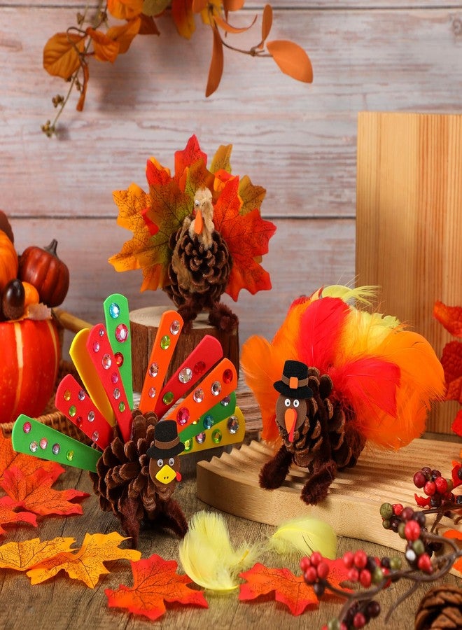 Seenelling 20 Sets Thanksgiving Pinecone Turkey Craft Kit Fall Autumn Craft Kits DIY Turkey Handcraft Sets Thankful Dinner Activity Project, Table Centerpiece Decorations Party Favor Supplies - Image 4